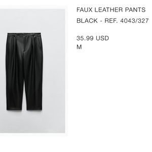 ZARA faux leather pants, black